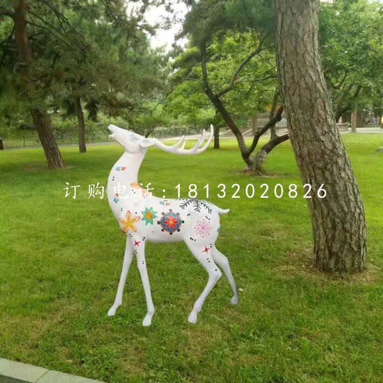 彩绘小鹿雕塑，玻璃钢动物摆件 (4)