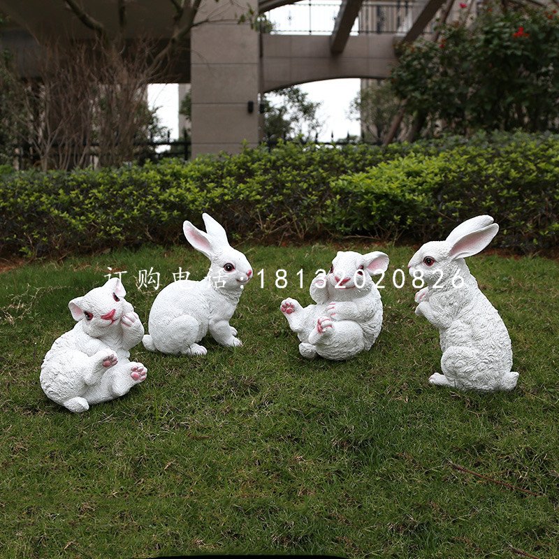 白兔雕塑，玻璃钢动物雕塑 (2)