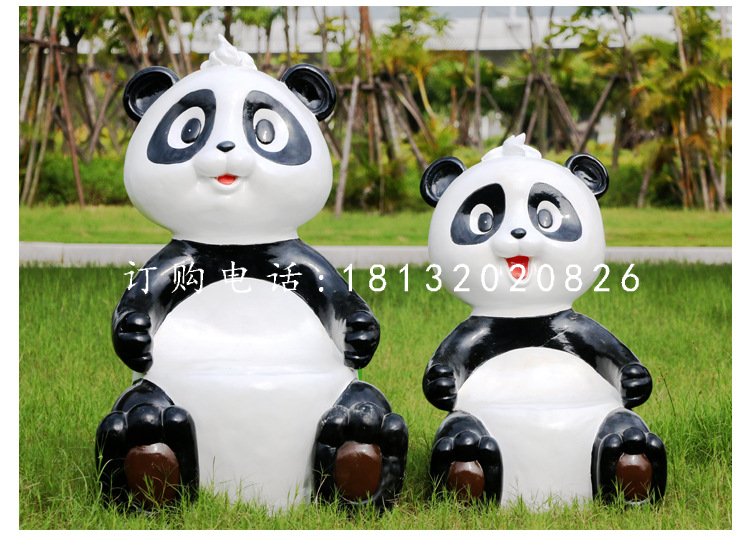卡通熊猫雕塑，玻璃钢动物摆件