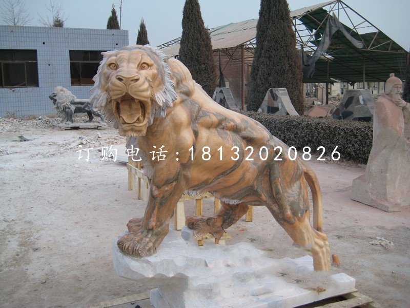 晚霞红老虎雕塑，动物石雕