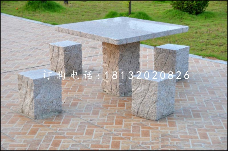 方桌方凳石雕，公园桌椅雕塑