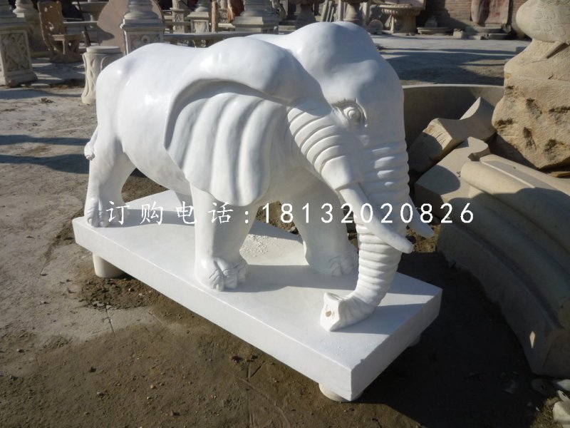 动物石雕，广场汉白玉大象石雕