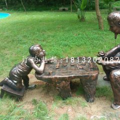 公园下棋雕塑，小品铜雕