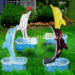 玻璃钢彩绘海豚玻璃钢动物雕塑