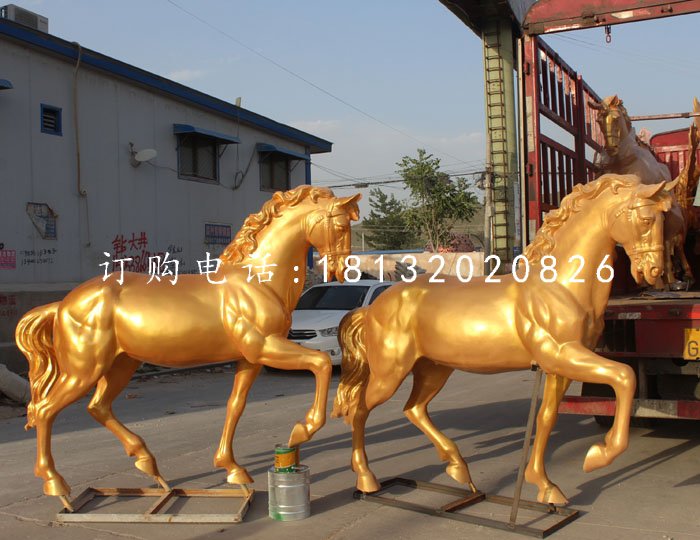 玻璃钢仿铜马，玻璃钢动物雕塑