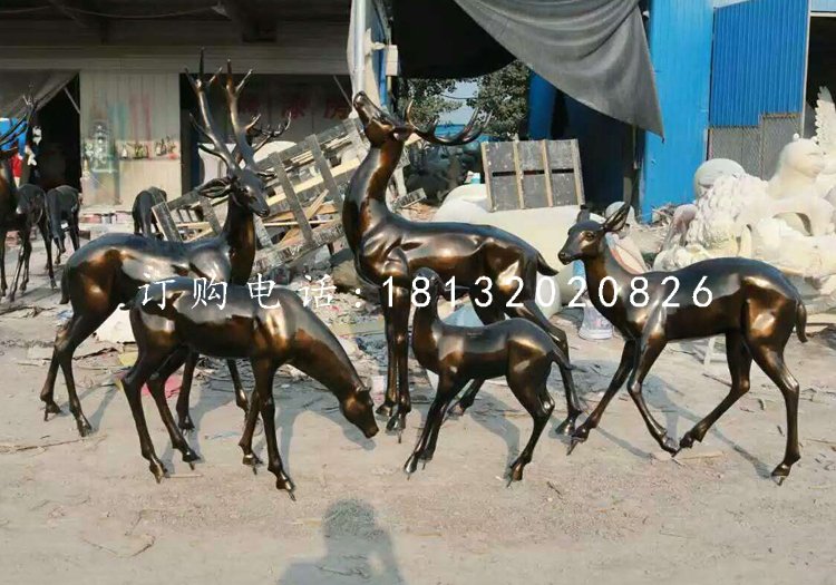群鹿雕塑玻璃钢仿铜动物雕塑