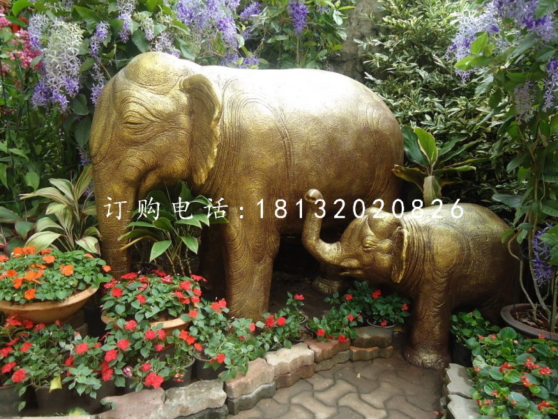 大象母子雕塑玻璃钢仿铜动物雕塑