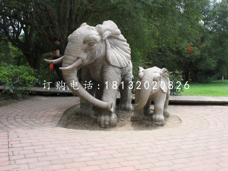 母子大象雕塑，公园石雕动物