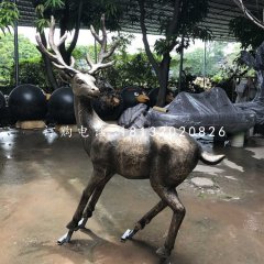 仿铜小鹿雕塑公园玻璃钢动物雕塑