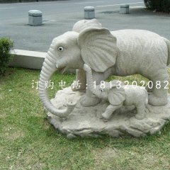 公园动物石雕母子大象雕塑