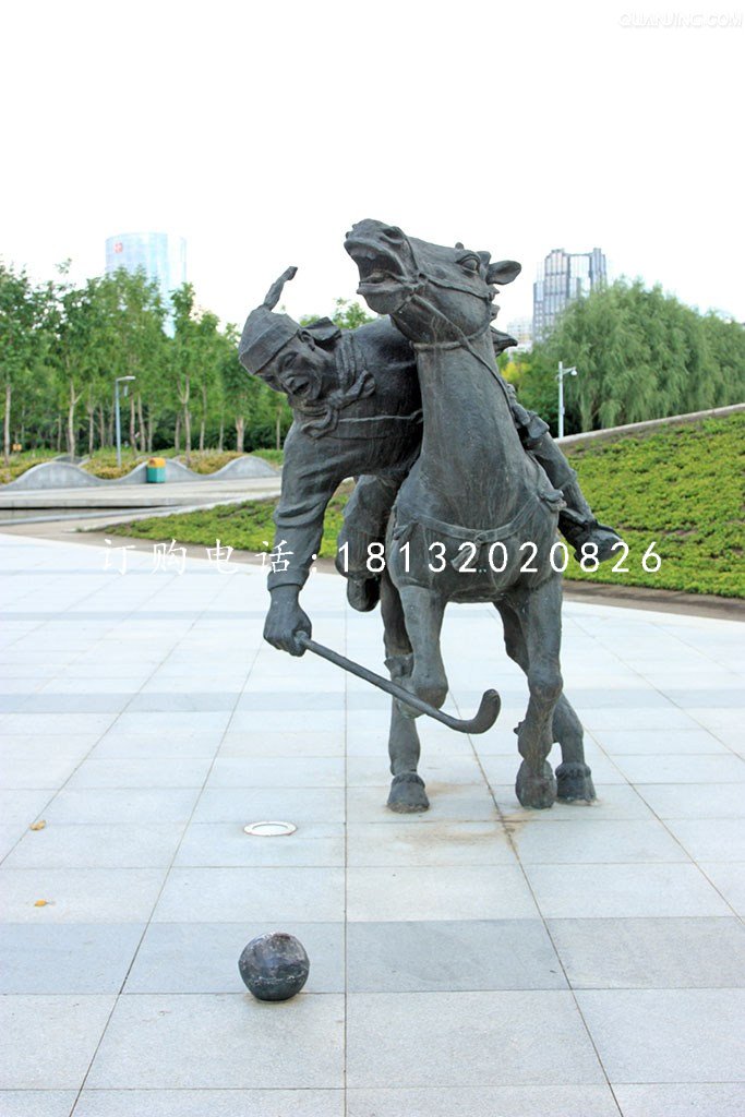马球铜雕，广场古代体育运动雕塑