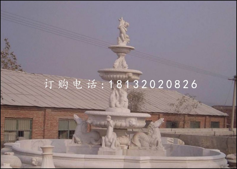 三层喷泉石雕,汉白玉欧式喷泉