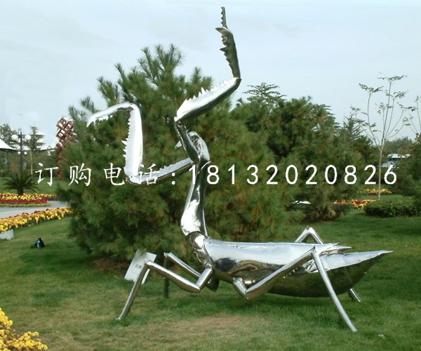 不锈钢螳螂雕塑，公园昆虫雕塑 (2)