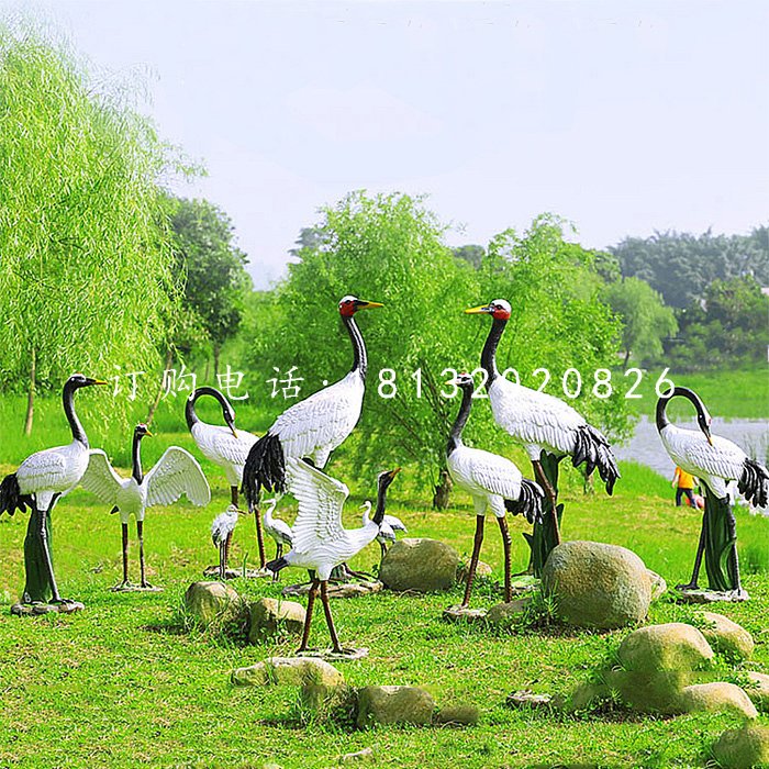 玻璃钢丹顶鹤，仿真动物雕塑，公园景观雕塑 (8)