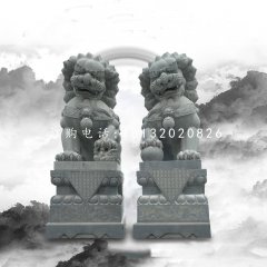 大理石踩球北京狮，看门狮子雕塑
