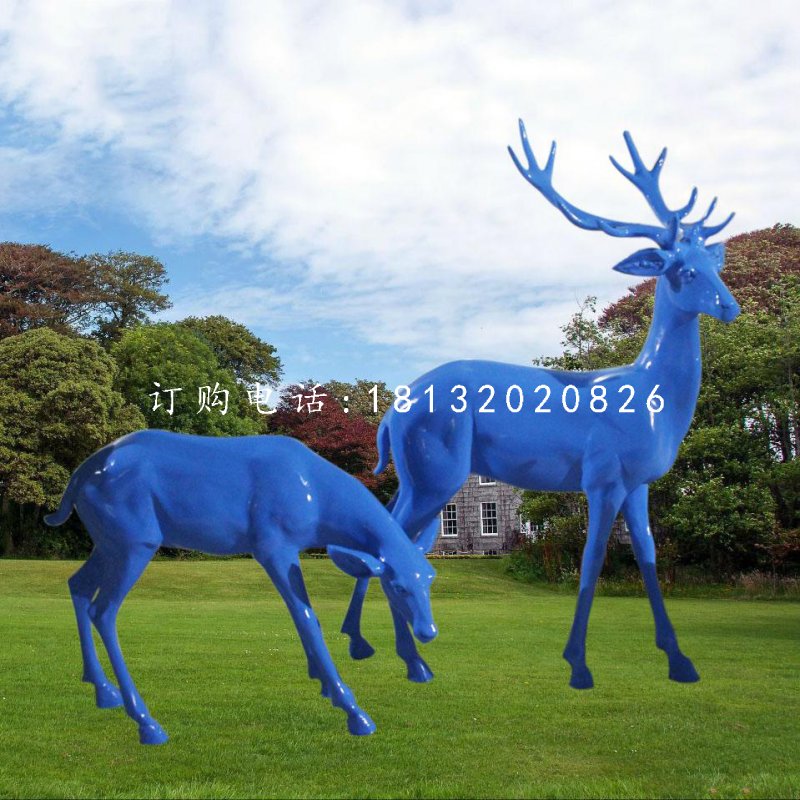 玻璃钢彩绘梅花鹿动物雕塑 (2)