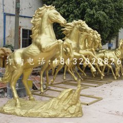 玻璃钢仿铜奔马，公园动物雕塑