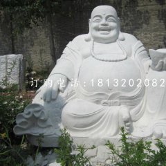 汉白玉拿元宝的弥勒佛，寺庙佛像石雕