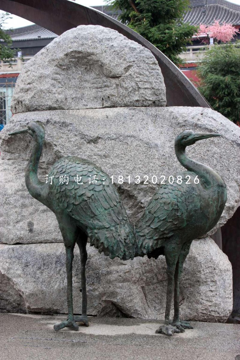 青铜仙鹤雕塑 动物铜雕  公园景观铜雕