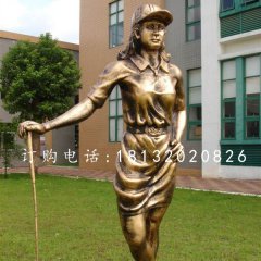 打高尔夫的女人雕塑 玻璃钢仿铜人物雕塑