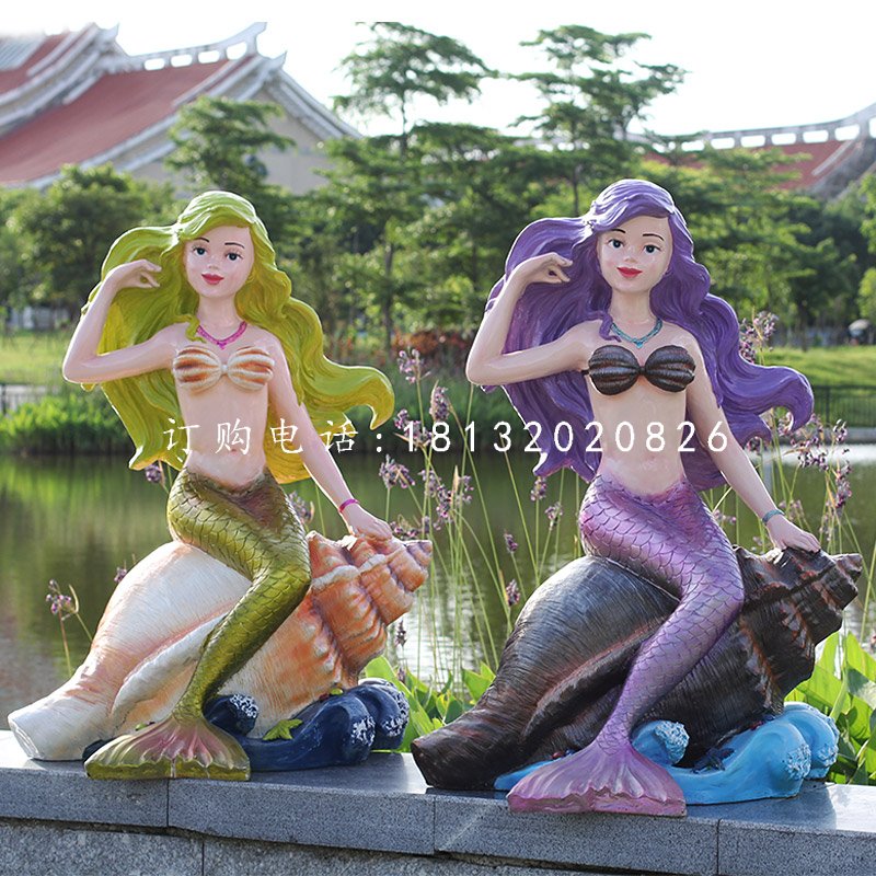 玻璃钢卡通小美人鱼 公园卡通人物雕塑.jpg