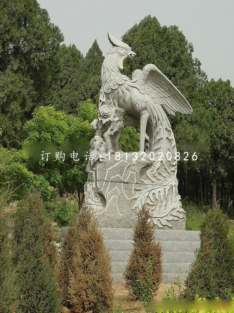 大理石凤凰雕塑，公园神兽石雕.jpg