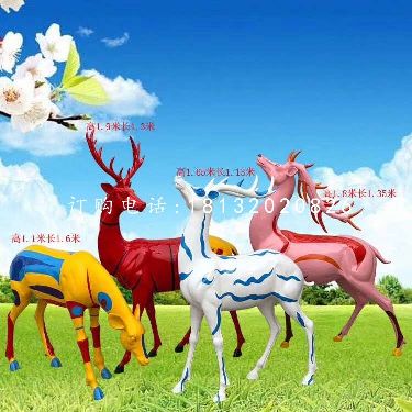 玻璃钢彩绘鹿,公园小鹿摆件