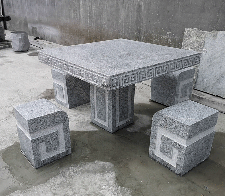 方形石桌凳，公园景观石雕
