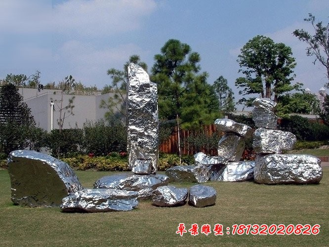 不锈钢抽象石头 公园景观雕塑