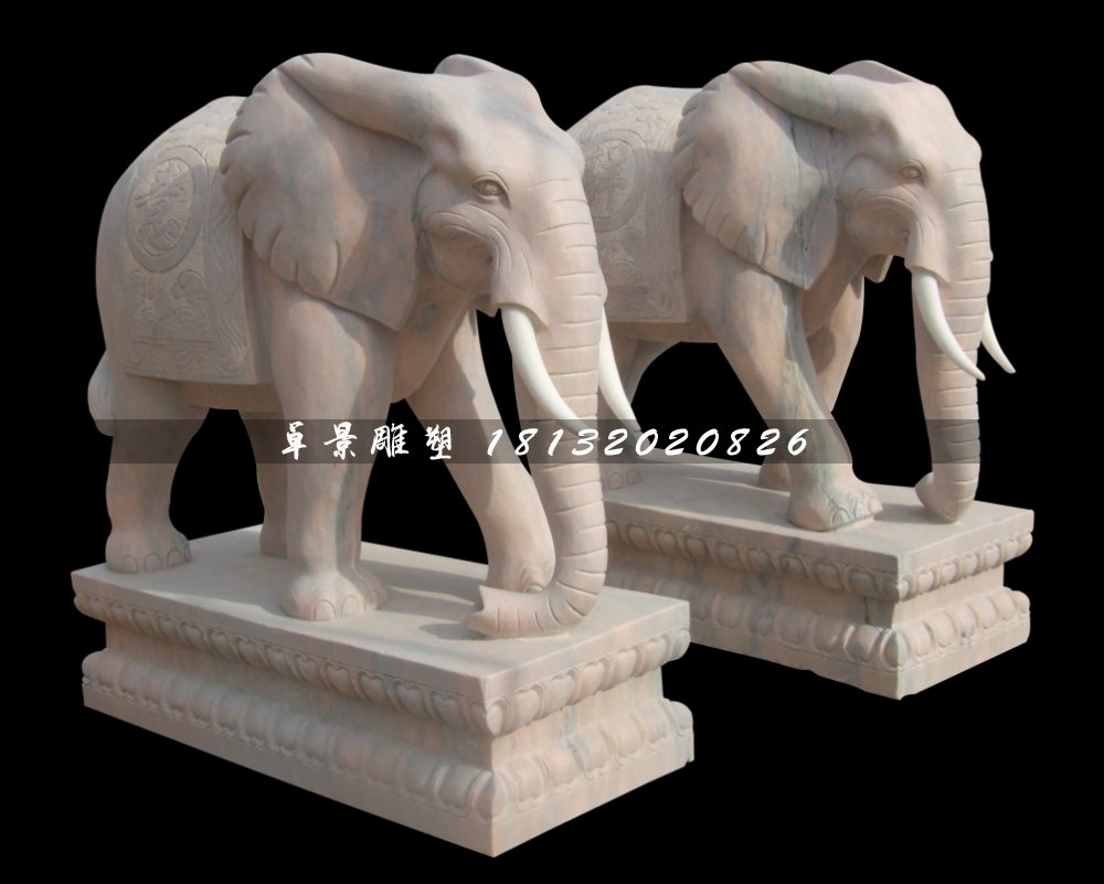 大象石雕，晚霞红大象石雕 (2)