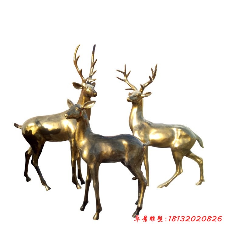 仿铜铸铜鹿摆件户外玻璃钢动物雕塑园林景观装饰小品雕塑6396[1][1]