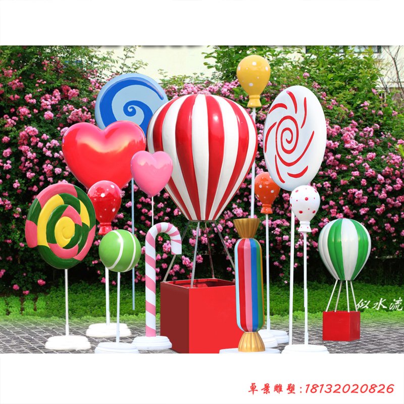 棒棒糖雕塑，玻璃钢彩绘热气球糖果雕塑[1]