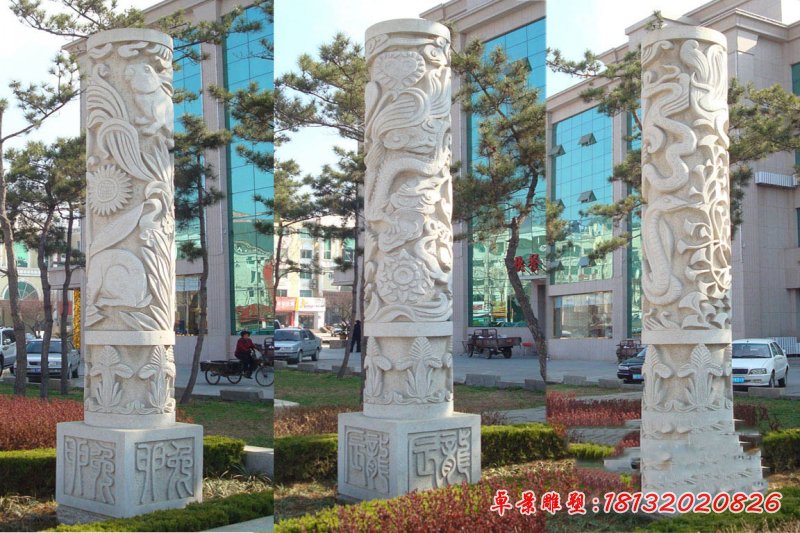 十二生肖浮雕石柱,街边文化石柱[1]