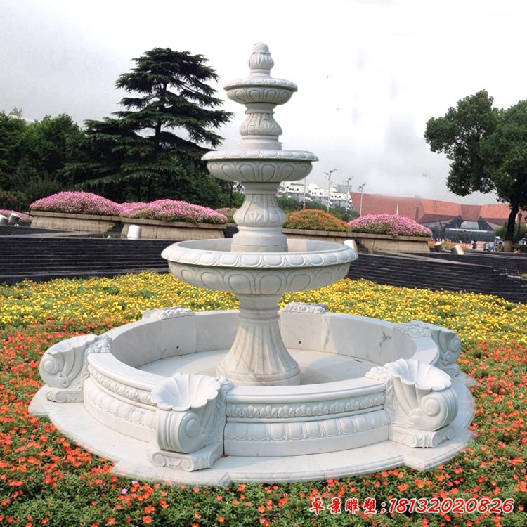 汉白玉三层喷泉石雕，公园欧式喷泉石雕[1]