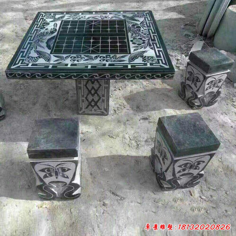 可下棋的桌子石雕，青石方桌方凳