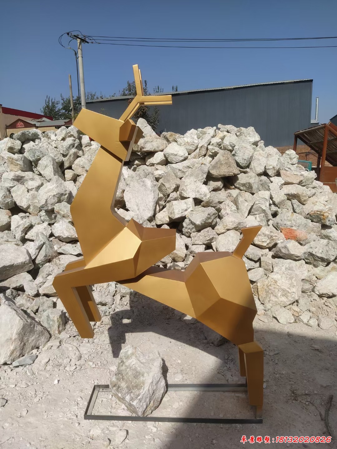 不锈钢跳跃几何鹿雕塑