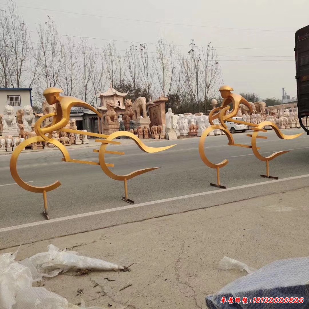 不锈钢抽象自行车人物雕塑