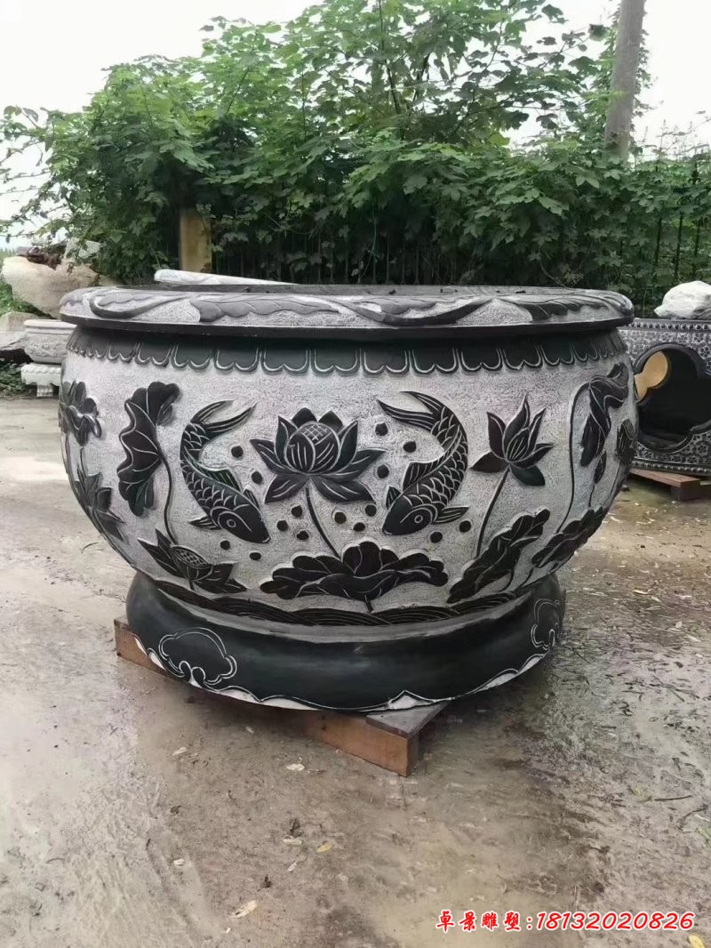 青石莲花鱼浮雕鱼缸