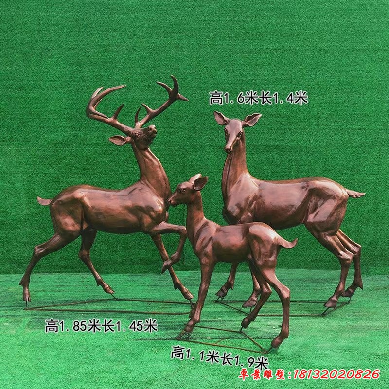 一家三口铜雕鹿