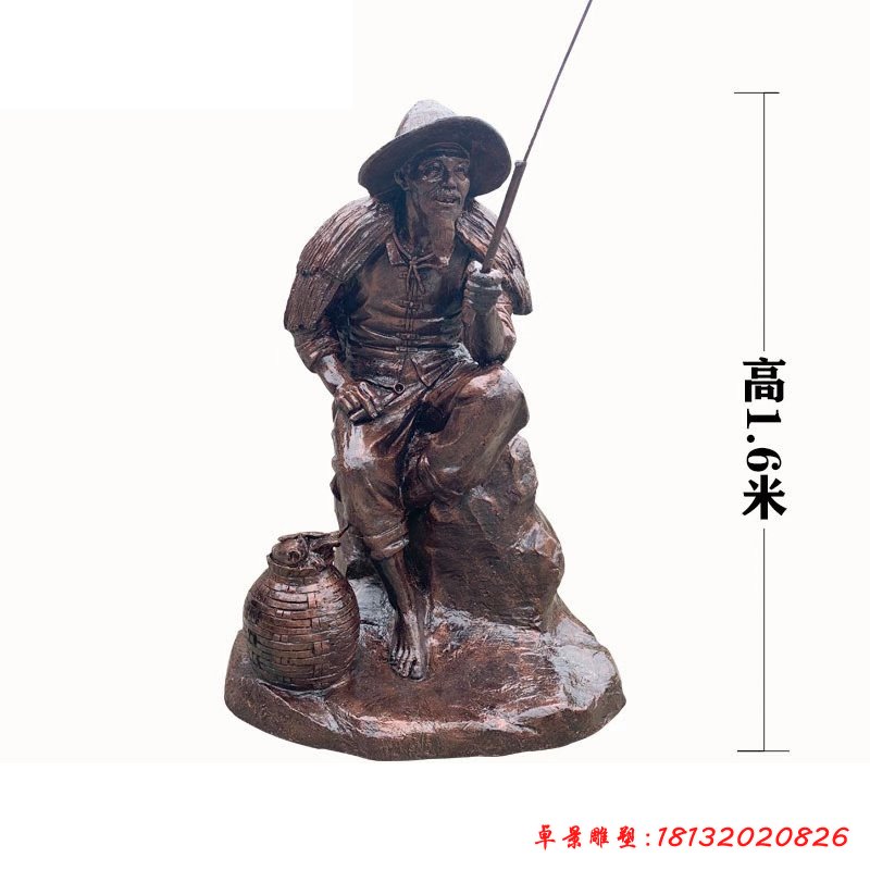 古代名人姜太公钓鱼铜雕