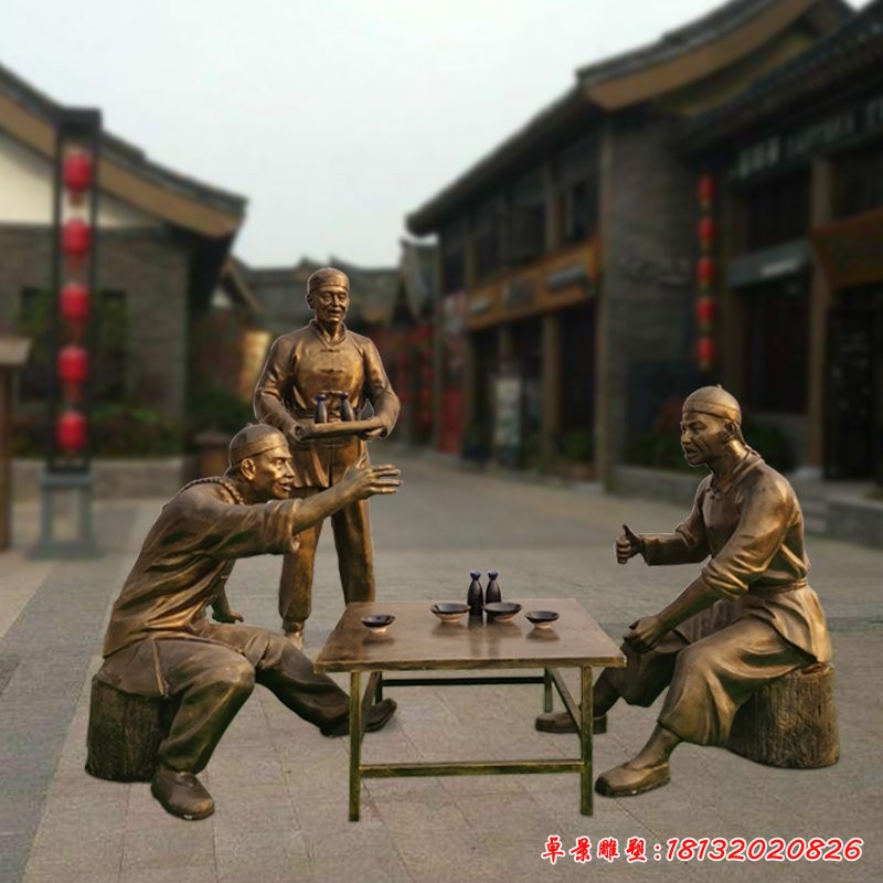 吃饭喝酒划拳人物铜雕