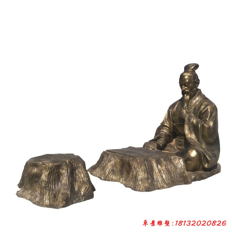古代下象棋人物铜雕