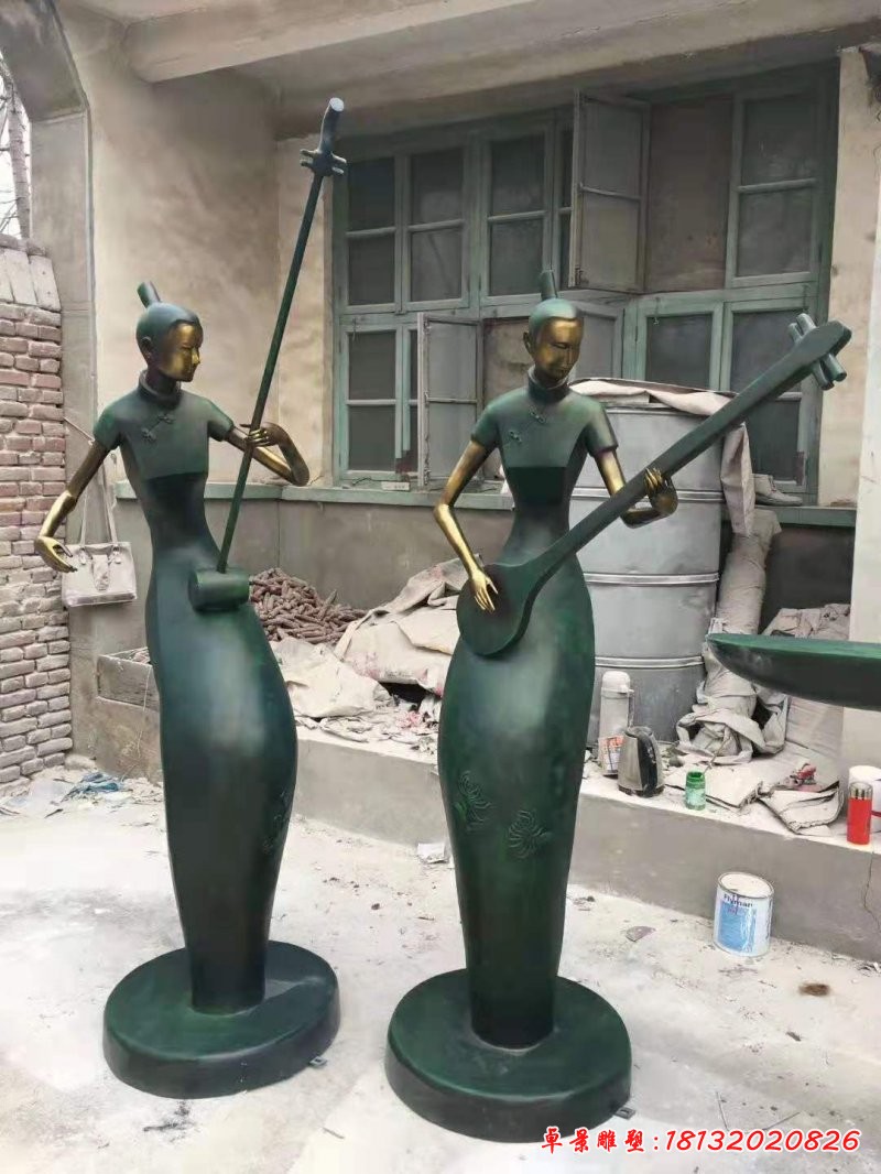 演奏乐器的梅兰竹菊人物铜雕