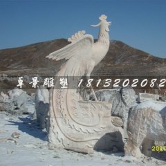 晚霞红古代神兽凤凰石雕