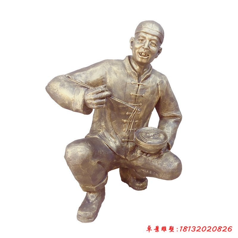 铜雕吃面的人物雕塑