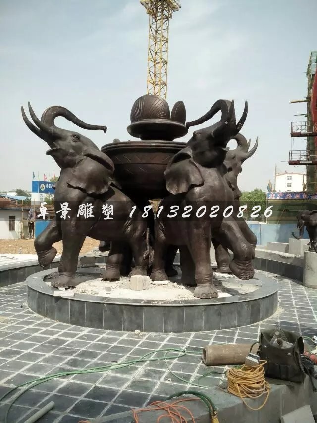 大象铜雕，公园大象喷泉雕塑