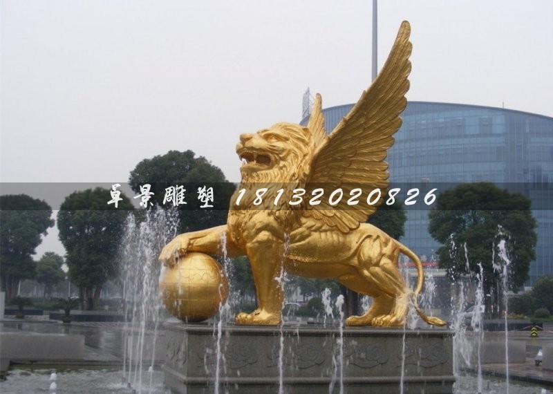 踩球狮子铜雕，广场飞狮雕塑
