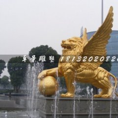 踩球狮子铜雕，广场飞狮雕塑