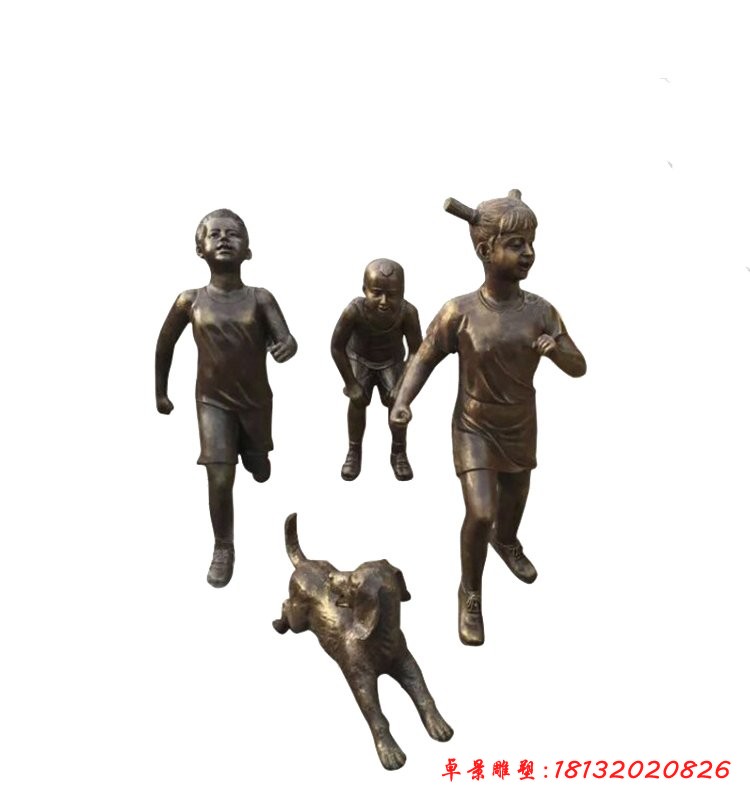 小孩玩耍铜雕，公园小品铜雕