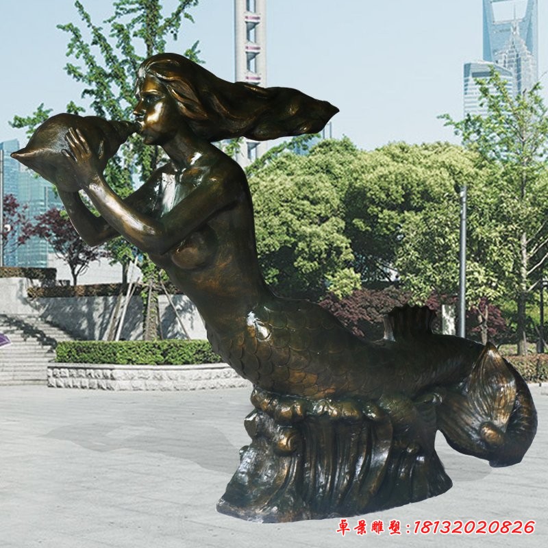 美人鱼铜雕，海边景观铜雕